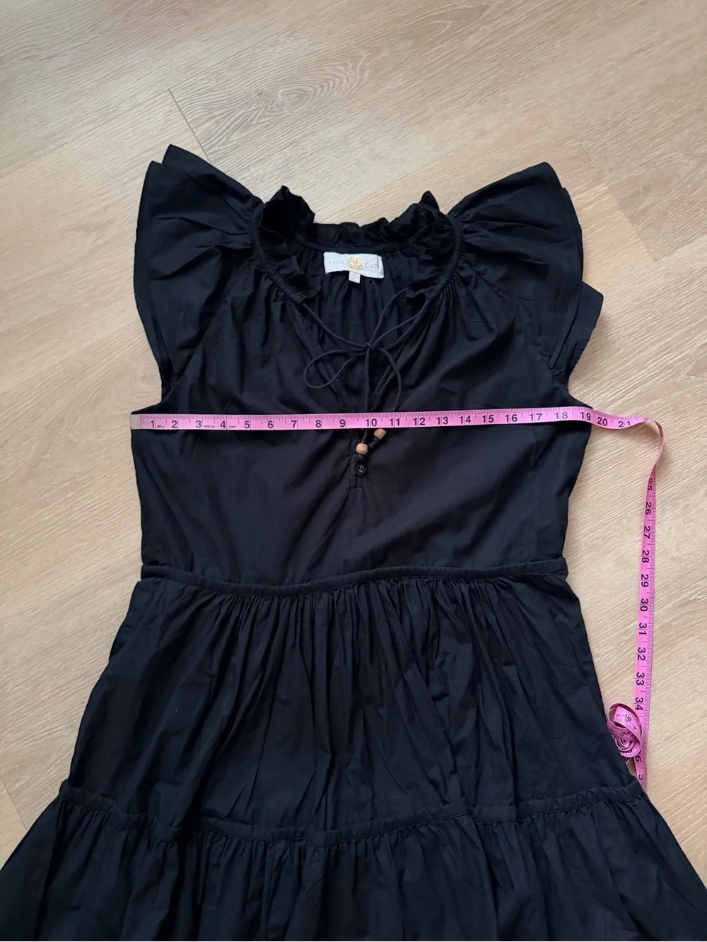 $258 Anna Cate Tuckernuck Aimee Poplin Mini Dress Black Tiered Ruffle Cotton S-M
